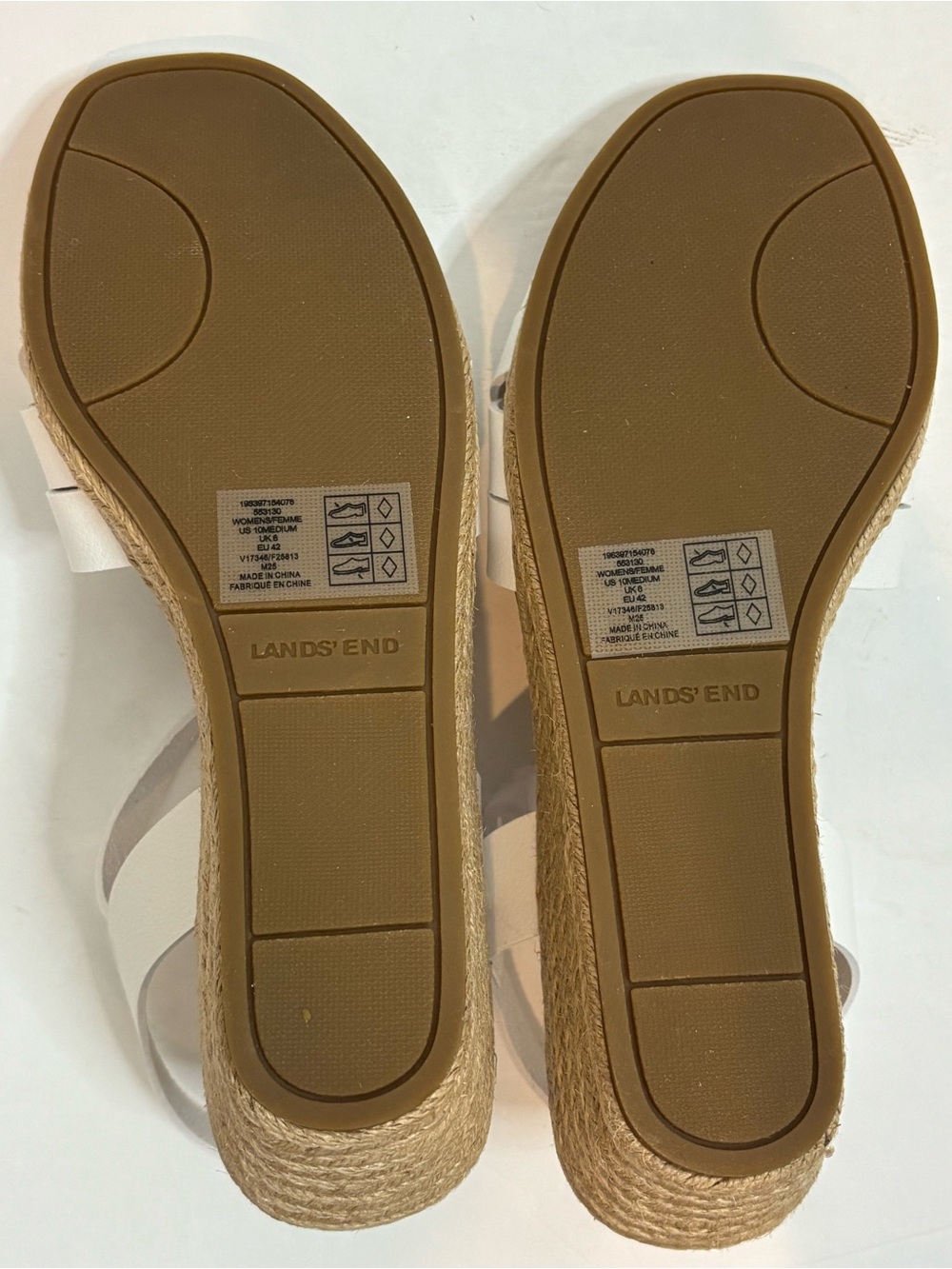 NWT Lands' End White Leather Strappy Espadrille Wedge Sandals 10 - Picture 8 of 10